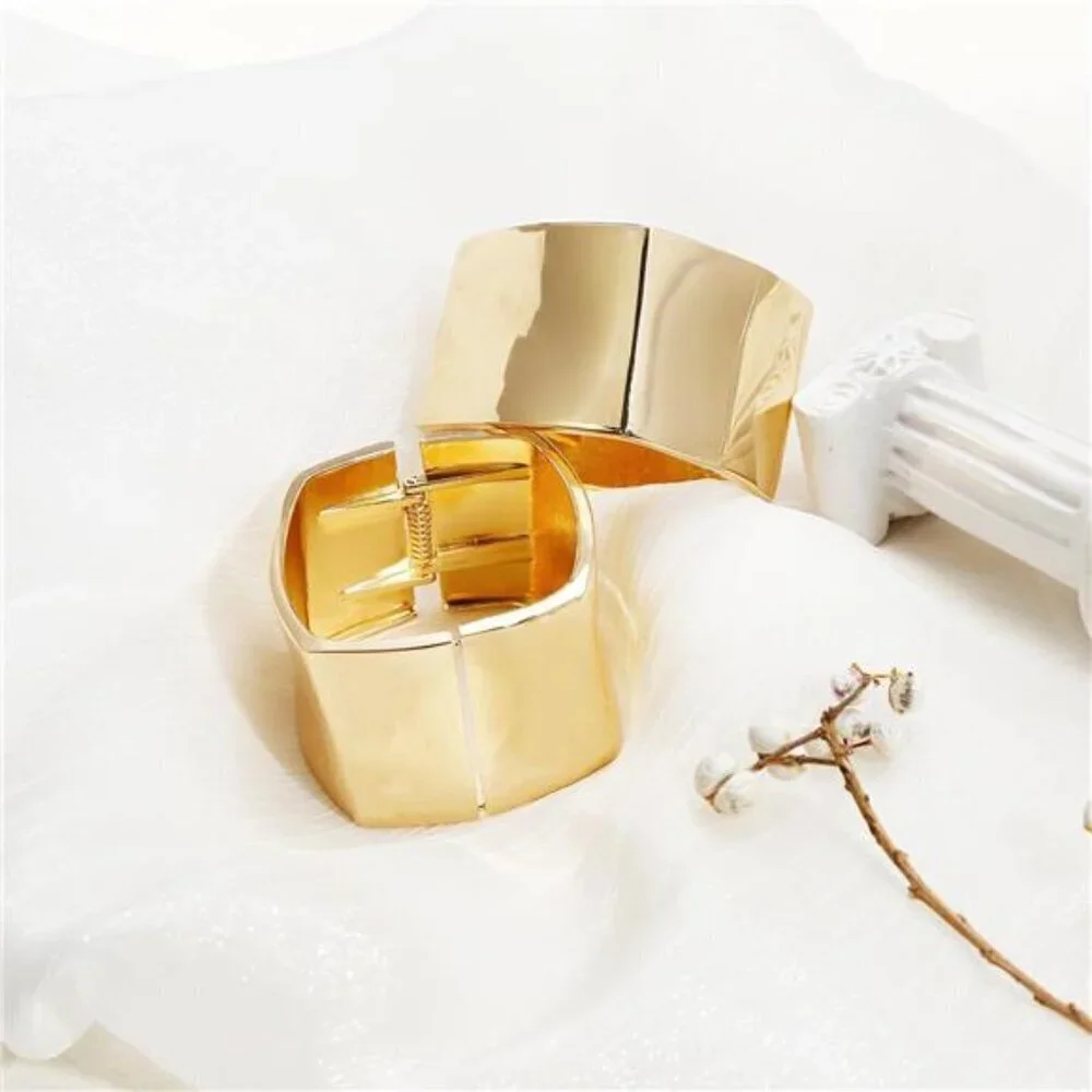 Bold Wide Gold Cuff Bracelet for Women – Statement Chunky, Durable Gold plate